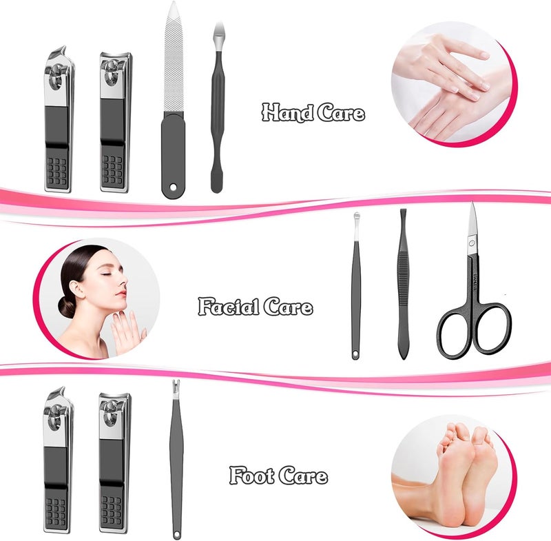 Red Flow Manicure Set 8 in 1 Nail Clipper Set, Nail Clippers,Fingernail & Toenail Clippers,Manicure Tools,Pedicure Tools,Suitable for Travel Manicure Kit (Black) - Image 2